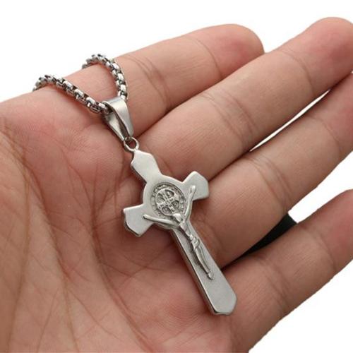 Stainless Steel Jewelry Necklace, 304 Stainless Steel, Cross, polished, Unisex original color, The pendant is 49mm high and 27mm wide Approx 60 cm 