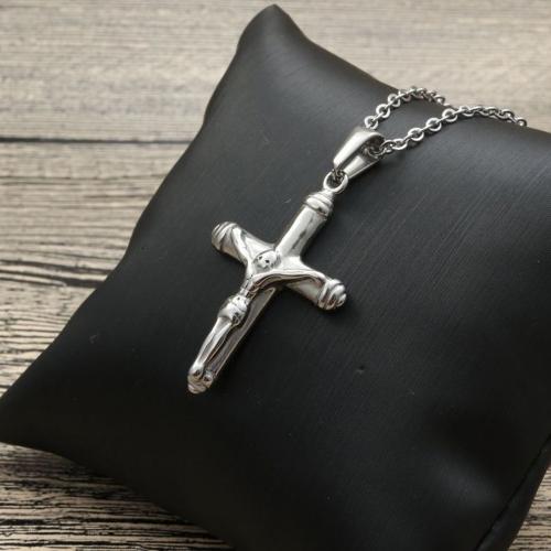 Stainless Steel Jewelry Necklace, 304 Stainless Steel, Cross, polished, Unisex The pendant is 32 mm high and 17 mm wide Approx 60 cm 