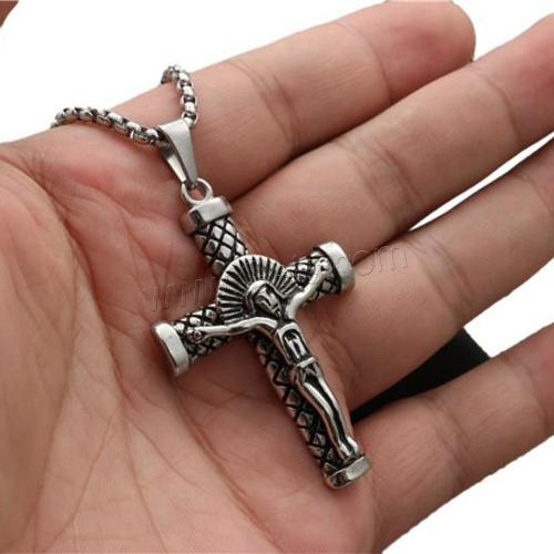 Stainless Steel Jewelry Necklace, 304 Stainless Steel, Cross, polished, Unisex original color, The pendant is 55mm high and 35mm wide Approx 60 cm 