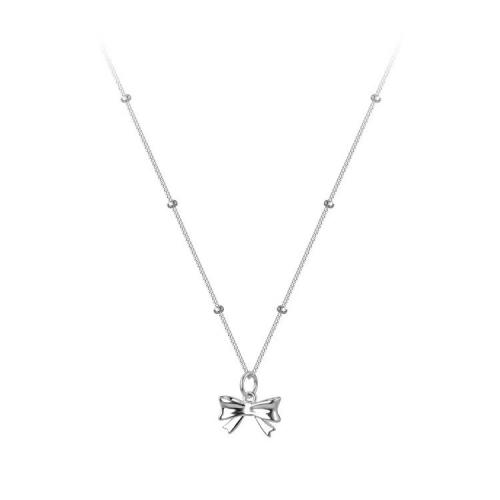 925 Sterling Silver Necklace, with 2inch extender chain, Bowknot, plated, fashion jewelry & for woman Approx 15.7 Inch 