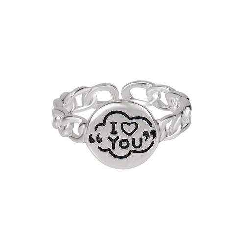 Sterling Silver Finger Ring, 925 Sterling Silver, Round, adjustable & with letter pattern & for woman, silver color, US Ring 