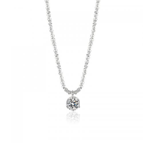 925 Sterling Silver Necklace, with 2inch extender chain, Round, fashion jewelry & for woman & with rhinestone Approx 15.7 Inch 