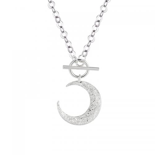 925 Sterling Silver Necklace, with 2inch extender chain, Moon, fashion jewelry & for woman, silver color Approx 15.7 Inch 