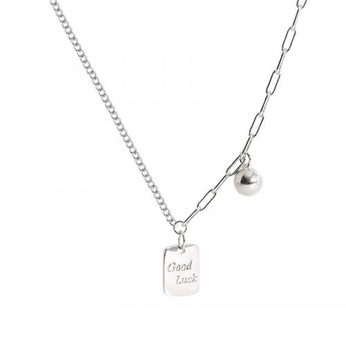 925 Sterling Silver Necklace, with 2inch extender chain, Rectangle, fashion jewelry & with letter pattern & for woman, silver color Approx 15.7 Inch 