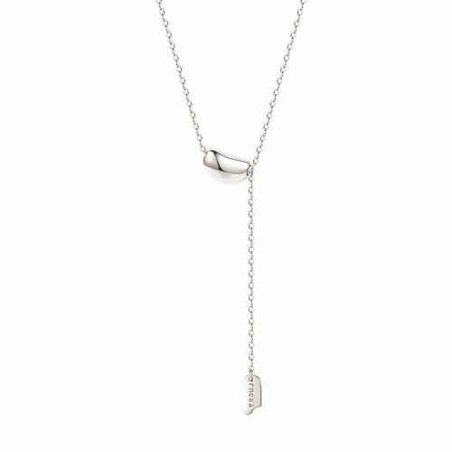 925 Sterling Silver Necklace, with 2inch extender chain, Bean, fashion jewelry & for woman, silver color Approx 15.7 Inch 