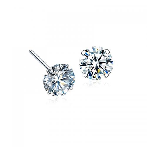 925 Sterling Silver Stud Earring, Round & for woman & with rhinestone 