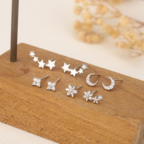 925 Sterling Silver Stud Earring & for woman & with rhinestone, silver color 