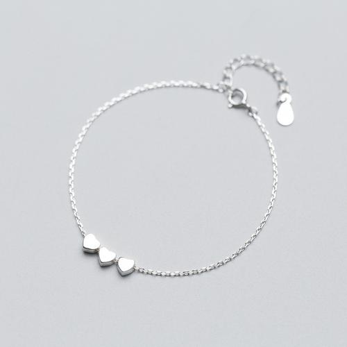 Sterling Silver Bracelets, 925 Sterling Silver, with 1.2inch extender chain, Heart, Korean style & for woman Approx 6.3 Inch [