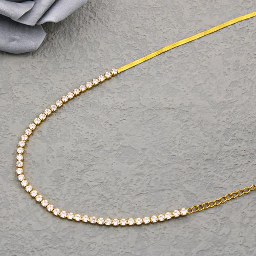 Cubic Zirconia Stainless Steel Necklace, 304 Stainless Steel, with 5cm extender chain, 18K gold plated, fashion jewelry & micro pave cubic zirconia & for woman, golden cm 