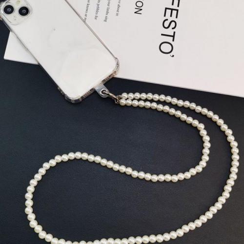 Plastic Pendant Mobile Phone Lanyard, Plastic Pearl, with Zinc Alloy & for woman, white [