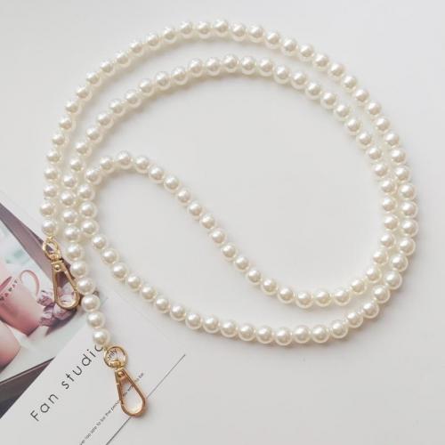 Colgante de plástico celular Lanyard, Perlas plásticas, con aleación de zinc, longitud diferente para la opción & para mujer, Blanco, Vendido por UD