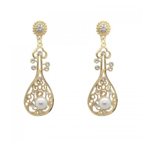 Rhinestone Brass Drop Earring, gold color plated, fashion jewelry & for woman & with rhinestone 