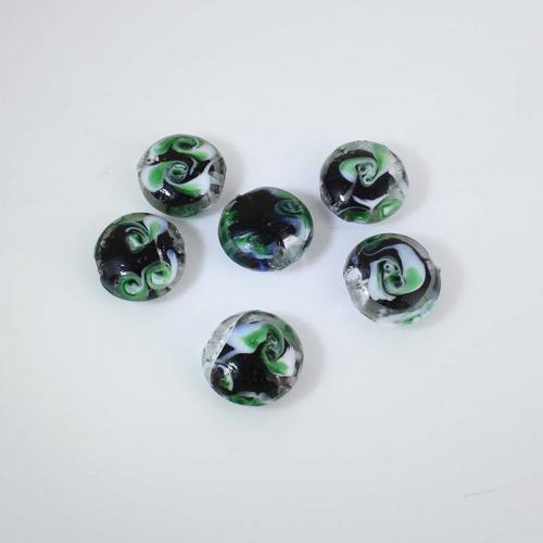 Handgefertigte Lampwork Perlen, flache Runde, DIY, grün, 20.1x19.8x10.8mm, verkauft von PC