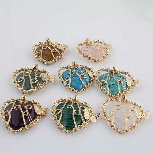 Gemstone Brass Pendants, with Brass, Heart, gold color plated, fashion jewelry & DIY 42.5mm 