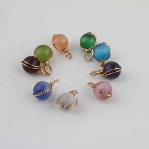 Gemstone Brass Pendants, with Brass, Round, gold color plated, fashion jewelry & DIY 