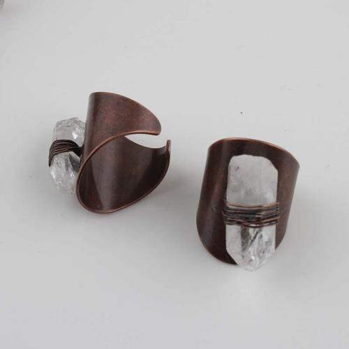 Anillo de dedo de cuarzo, cuarzo claro, con metal, Cónico, chapado en color cobre antiguo, Joyería & unisexo, claro, Ring inner diameter:17-18mm, Vendido por UD
