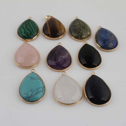 Gemstone Brass Pendants, with Brass, Teardrop, gold color plated, fashion jewelry & DIY 