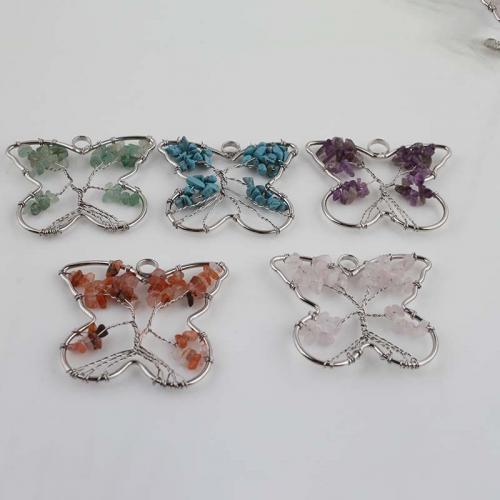 Gemstone Brass Pendants, with Brass, Butterfly, silver color plated, fashion jewelry & DIY & hollow 