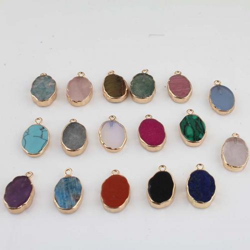 Gemstone Brass Pendants, with Brass, Flat Oval, gold color plated, fashion jewelry & DIY 
