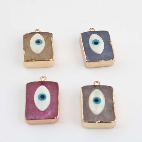 Mode Evil Eye Pendentif, pierre gemme, avec résine & laiton, rectangle, Placage de couleur d'or, bijoux de mode & DIY, plus de couleurs à choisir Vendu par PC