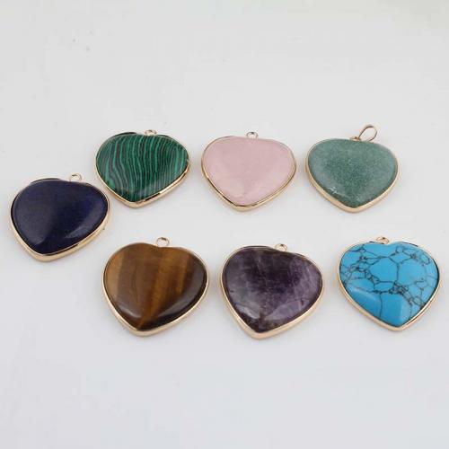Gemstone Brass Pendants, with Brass, Heart, gold color plated, fashion jewelry & DIY 