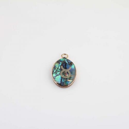 Abalone Shell Pendants, with Brass, Flat Oval, gold color plated, fashion jewelry & DIY 