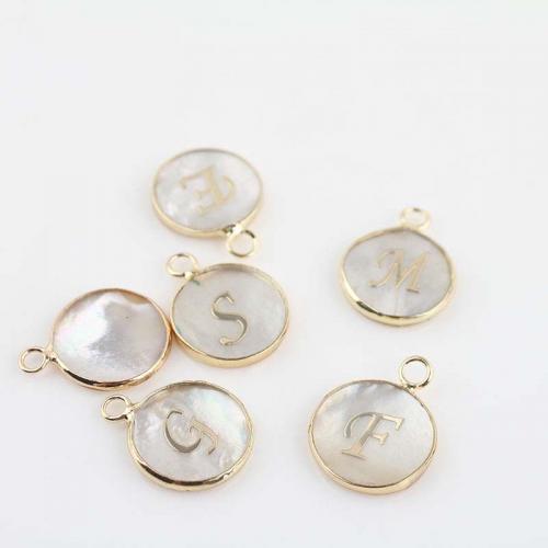 Brass Shell Pendants, White Shell, with Brass, Flat Round, gold color plated, fashion jewelry & DIY 