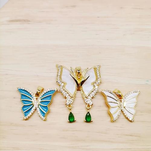 Enamel Brass Pendants, Butterfly, gold color plated, DIY & with rhinestone 