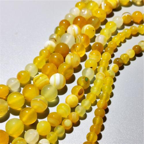 Natürliche Streifen Achat Perlen, rund, DIY & verschiedene Größen vorhanden, gelb, Länge:ca. 36-38 cm, verkauft von Strang