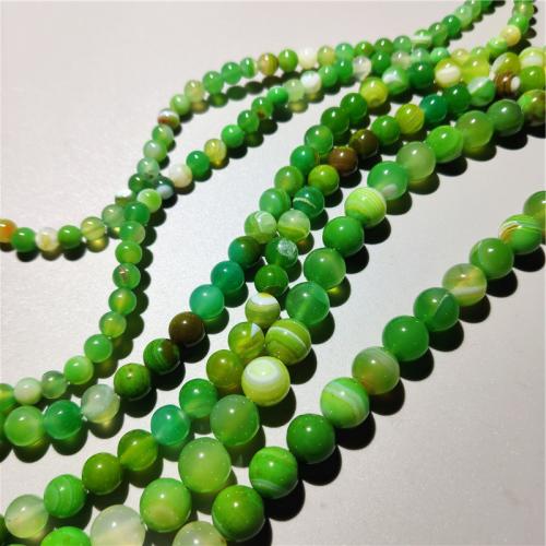 Natürliche Streifen Achat Perlen, rund, DIY & verschiedene Größen vorhanden, grün, Länge:ca. 36-38 cm, verkauft von Strang