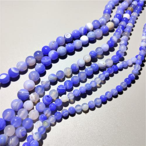 Natürliche Streifen Achat Perlen, rund, DIY & verschiedene Größen vorhanden, blau, Länge:ca. 36-38 cm, verkauft von Strang