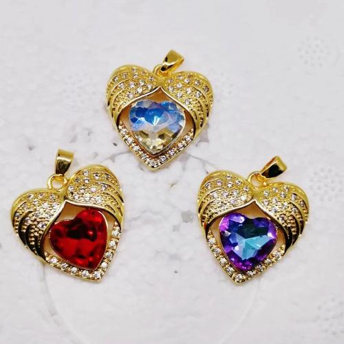 Crystal Brass Pendants, with Crystal, Heart, gold color plated, DIY & micro pave cubic zirconia 