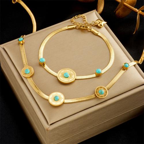 Titanium Steel Jewelry Set, with turquoise, 18K gold plated, fashion jewelry & for woman, golden 