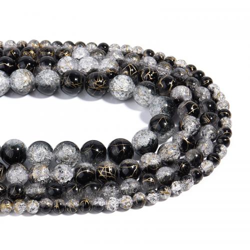Perles en verre craquelé, Rond, DIY & normes différentes pour le choix & craquelure, blanc et noir Environ 38 cm, Vendu par brin