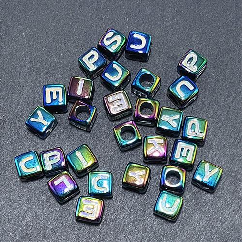Acryl Alphabet Perlen, Würfel, UV plattiert, DIY & verschiedene Größen vorhanden & Emaille, keine, ca. 100PCs/Tasche, verkauft von Tasche