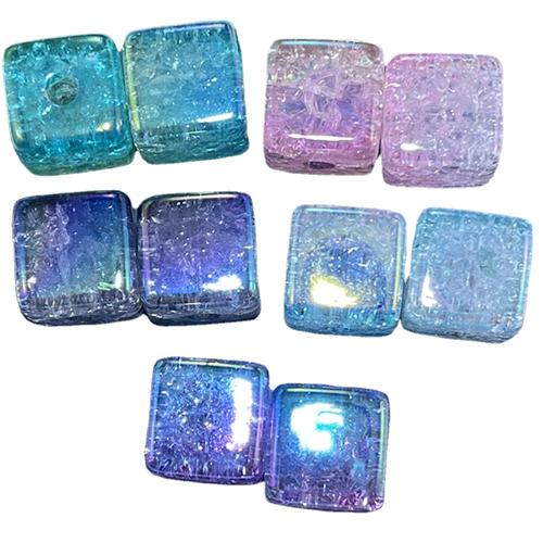 Plating Acrylic Beads, Cube, UV plating, gradient color & DIY, mixed colors, 14mm Approx 4mm, Approx 