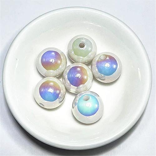 Perles acryliques plaquée, Acrylique, Rond, Placage UV, DIY, plus de couleurs à choisir, 14mm Environ 2.5mm, Environ Vendu par sac