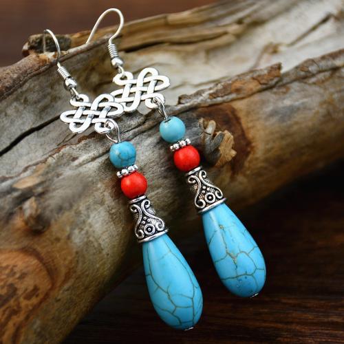 Turquoise Zinc Alloy Earring, with turquoise, Teardrop, plated, folk style & for woman, green, 80mm 