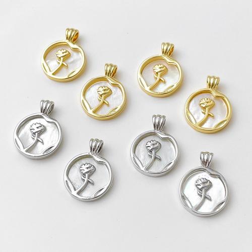 Brass Jewelry Pendants, with Pearl Oyster, Round, plated, DIY 