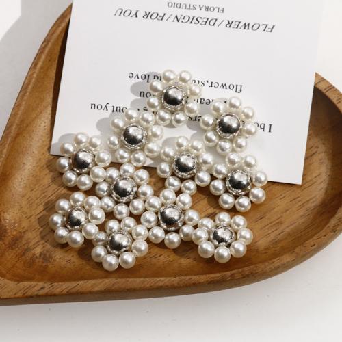 Haarschmuck DIY Zubehöre, Kunststoff Perlen, mit Eisen, Blume, weiß, 20x20mm, verkauft von PC