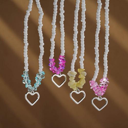 Gemstone Necklaces, Zinc Alloy, with Seedbead & Natural Stone, with 7cm extender chain, Heart, plated, fashion jewelry cm 