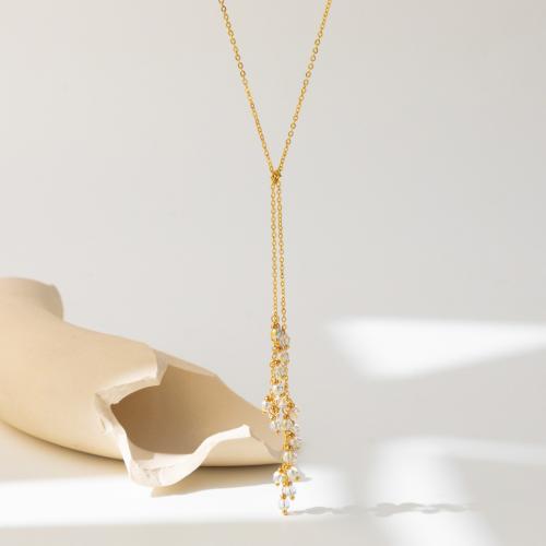 Kristall Halskette, Messing, mit Kristall, plattiert, Modeschmuck, goldfarben, verkauft von PC
