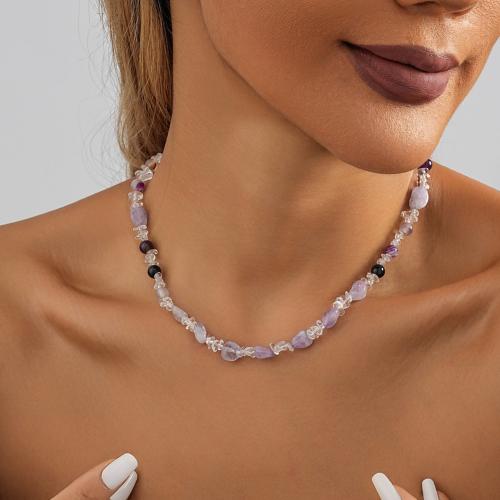 Gemstone Necklaces, Zinc Alloy, with Natural Stone, with 7cm extender chain, fashion jewelry, light purple cm 