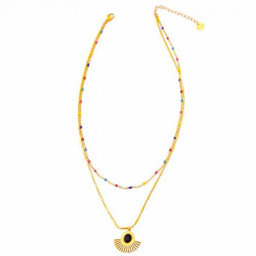 Titan Schmuck Halskette, Titanstahl, mit Kunststoff Perlen, plattiert, Doppelschicht & verschiedene Stile für Wahl & für Frau & Epoxy Aufkleber, verkauft von PC