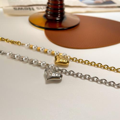 Stainless Steel Chain Bracelets, 304 Stainless Steel, with Plastic Pearl, with 5.5cm extender chain, plated, fashion jewelry & for woman Approx 17 cm 