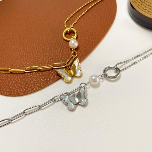 Stainless Steel Chain Bracelets, 304 Stainless Steel, with Pearl Oyster & Plastic Pearl, with 6cm extender chain, plated, fashion jewelry & for woman, gold Approx 17.5 cm 