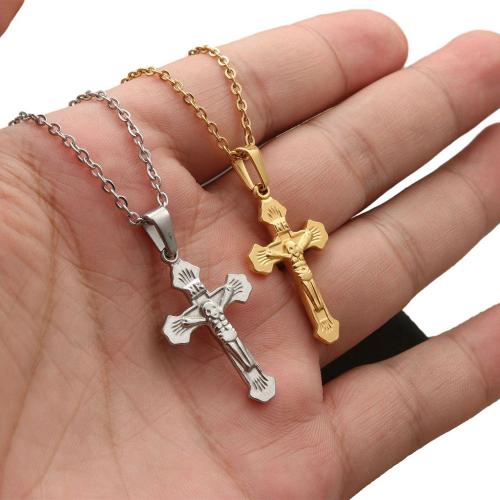 Stainless Steel Jewelry Necklace, 304 Stainless Steel, Cross, polished, Unisex The pendant is 31 mm high and 18 mm wide Approx 60 cm 