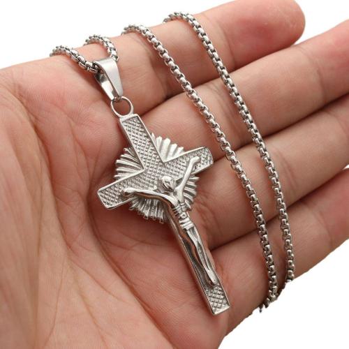 Stainless Steel Jewelry Necklace, 304 Stainless Steel, Cross, polished, Unisex The pendant is 56mm high and 32mm wide Approx 60 cm 