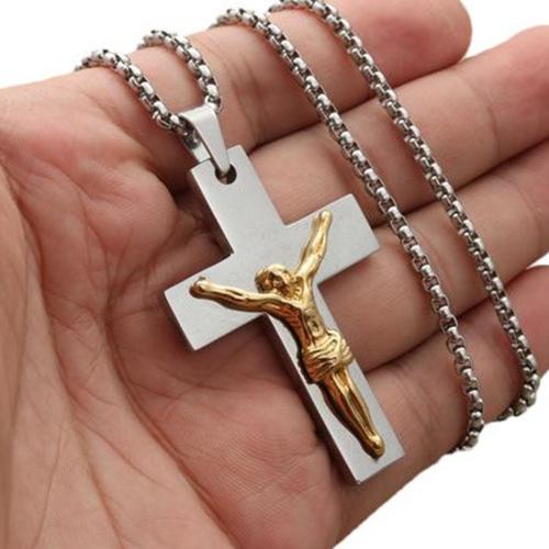 Stainless Steel Jewelry Necklace, 304 Stainless Steel, Cross, polished, Unisex original color, The pendant is 51 mm high and 34 mm wide Approx 60 cm 