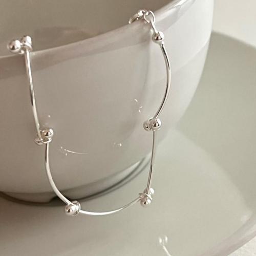 925 Sterling Silver Bracelet, Korean style & for woman, silver color Approx 6-7 Inch 